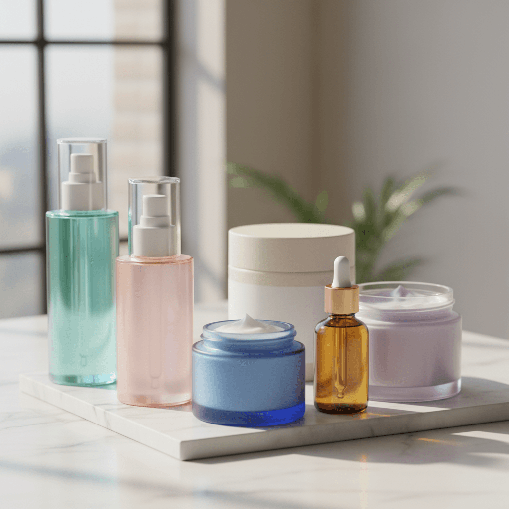 Professional beauty products and cosmetics display