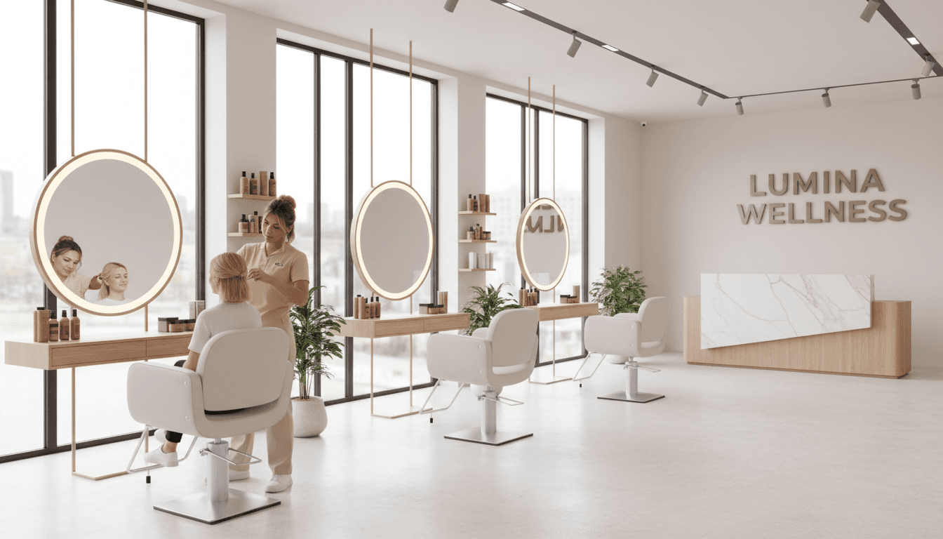 JNL Beauty Supply salon services display with professional cosmetics and beauty products