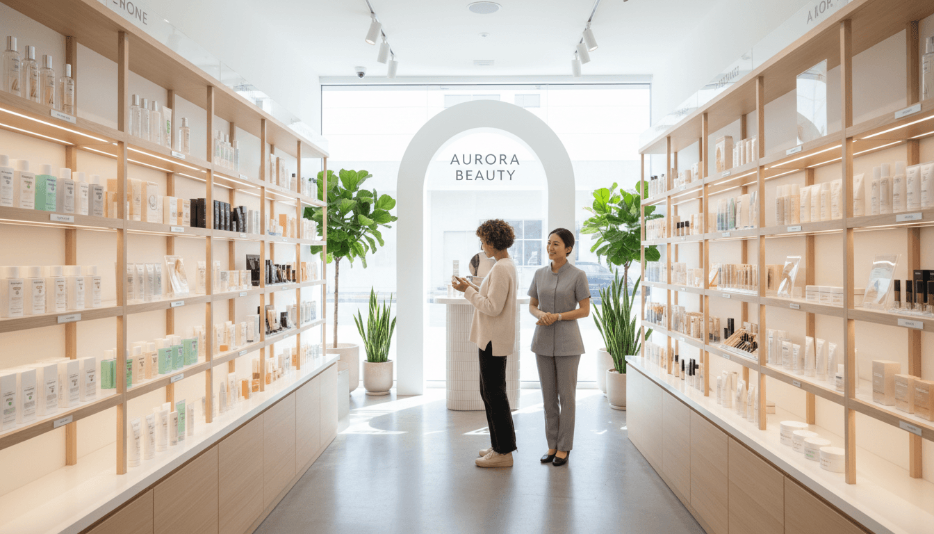 JNL Beauty Supply store showcasing organized beauty products and cosmetics on display shelves
